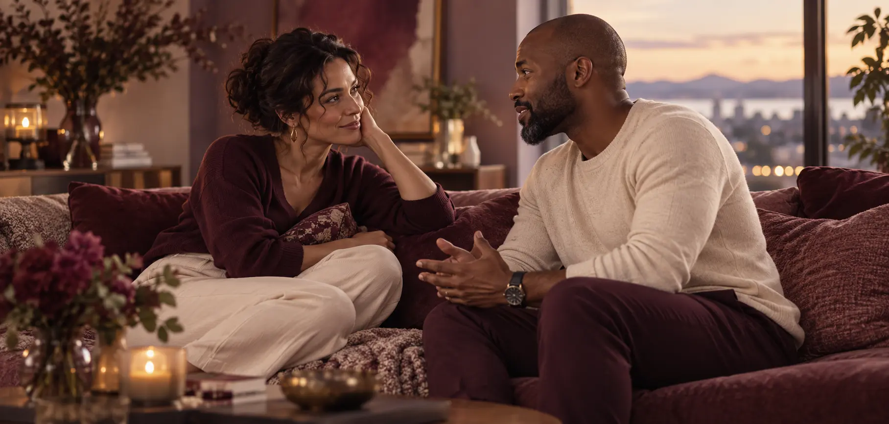 Adult partners having an open and caring conversation